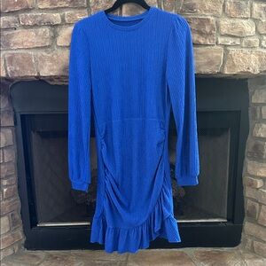 New Royal blue dress with ruffled hem. Medium